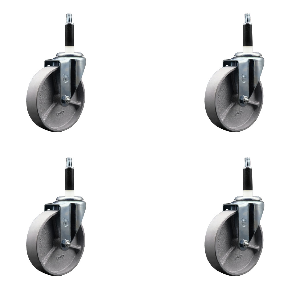 Semi Steel Cast Iron Swivel Expanding Stem Caster Set of 4 with Roller Bearings - 5" x 1.5" Silver Wheels and 7/8" Stems - Includes 4 Swivel - 1200 lbs Total Capacity - Service Caster Brand — photo 1