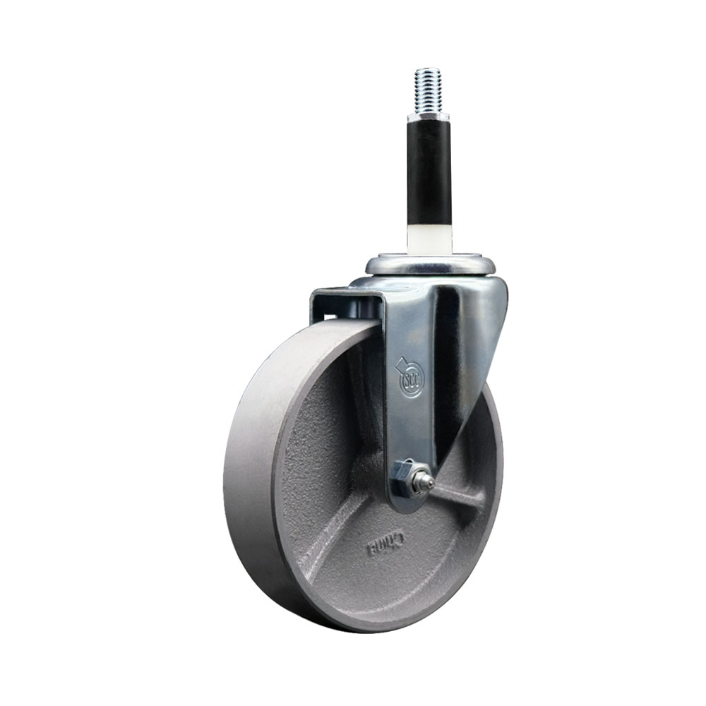 Semi Steel Cast Iron Swivel Expanding Stem Caster w/Roller Bearing - 5" x 1.5" Silver Wheel and 7/8" Stem - 300 lbs Capacity/Caster - Service Caster Brand — photo 1