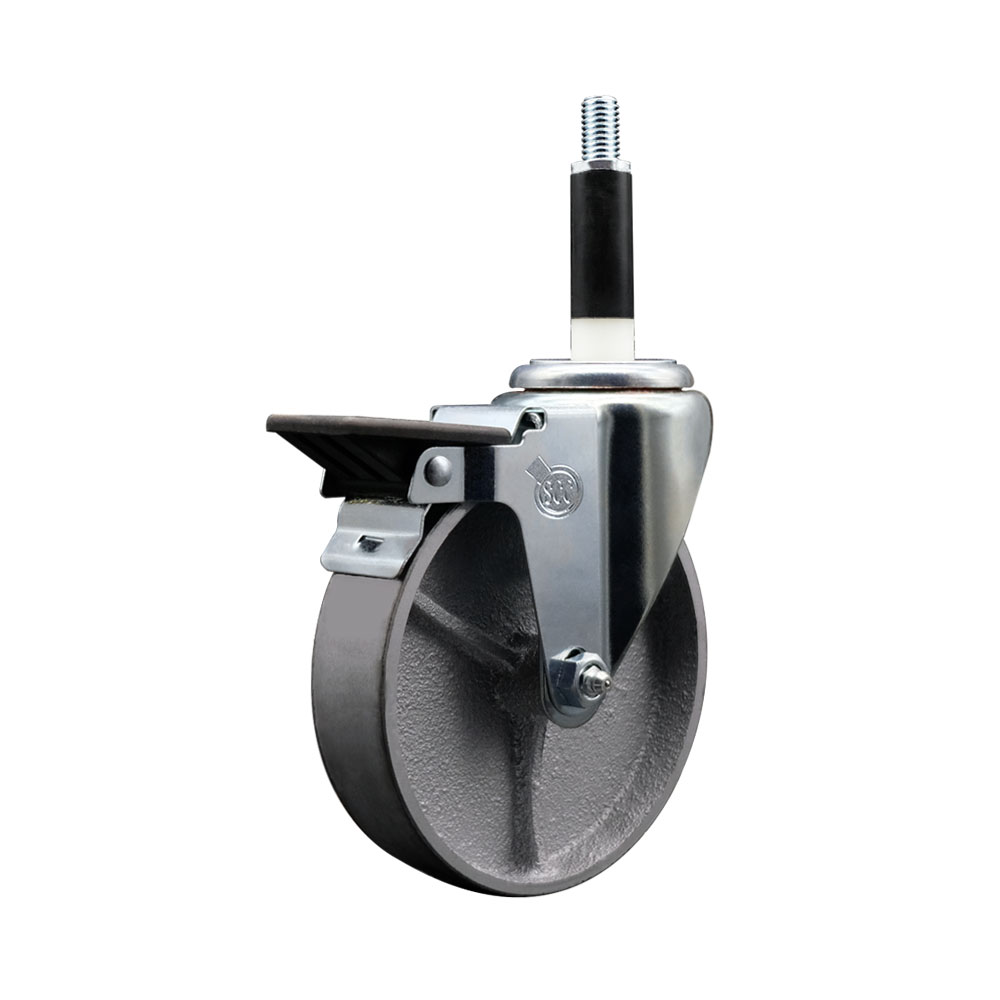 Semi Steel Cast Iron Swivel Expanding Stem Swivel Caster with 5 Inch Silver Wheel and 7/8" Stem & Posi Locking Brake - 300 lbs. Capacity Per Caster - Service Caster Brand — photo 1