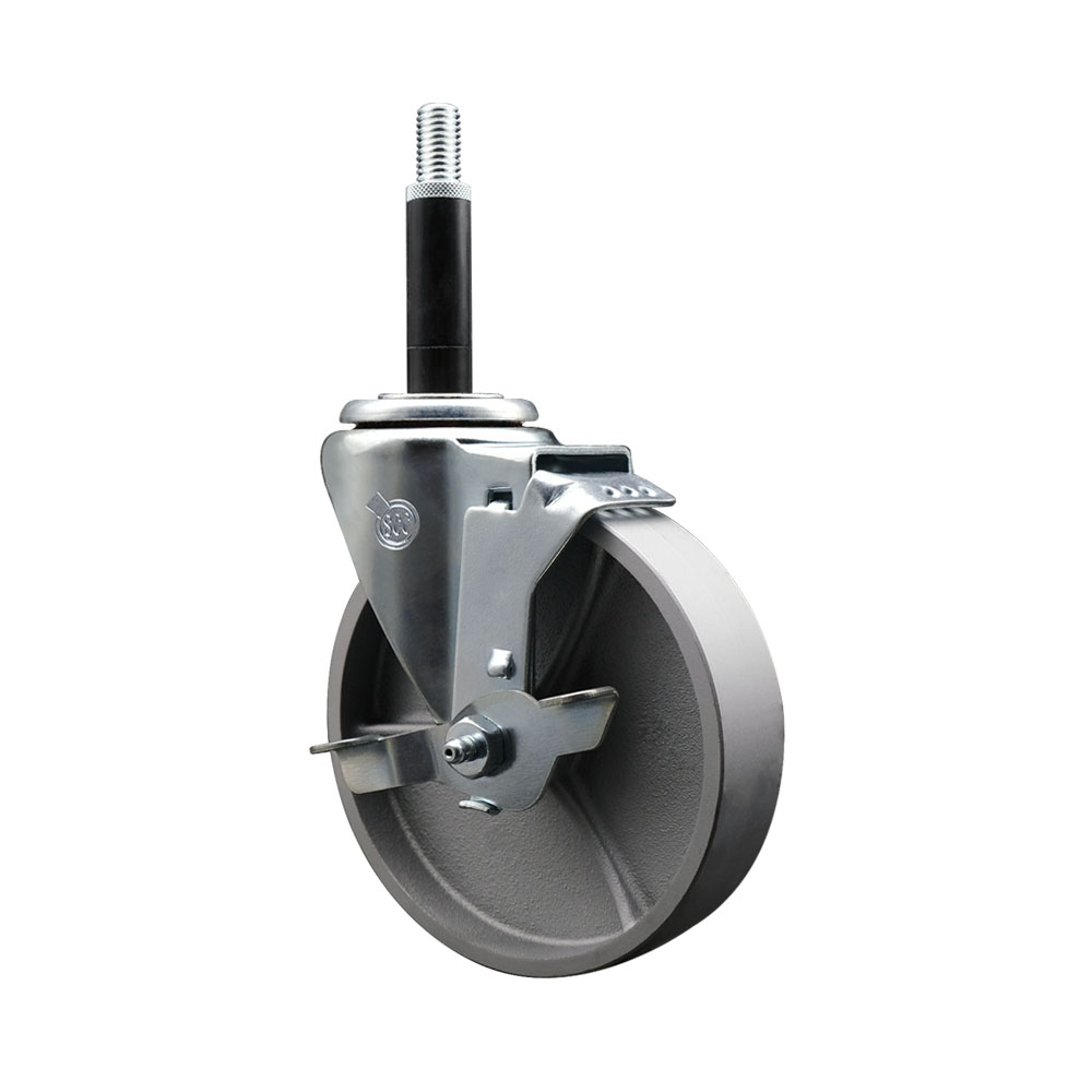 Semi Steel Cast Iron Swivel Expanding Stem Swivel Caster with 5 Inch Silver Wheel and 3/4" Stem & Top Locking Brake - 300 lbs. Capacity Per Caster - Service Caster Brand — photo 1