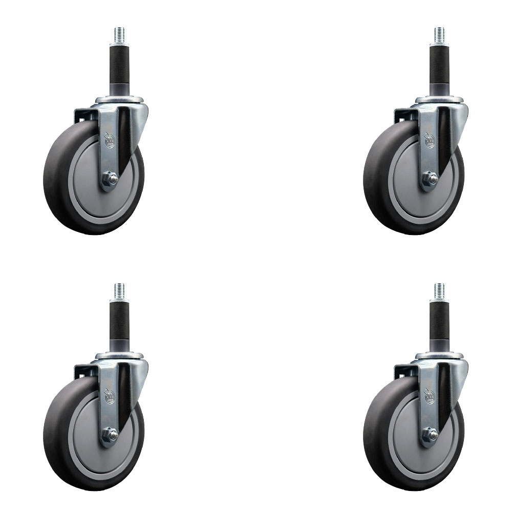 Thermoplastic Rubber Swivel Expanding Stem Caster Set of 4 with 5 Inch Gray Wheels and 1" Stems - Includes 4 Swivel - 300 lbs. Capacity Per Caster - Service Caster Brand — photo 1