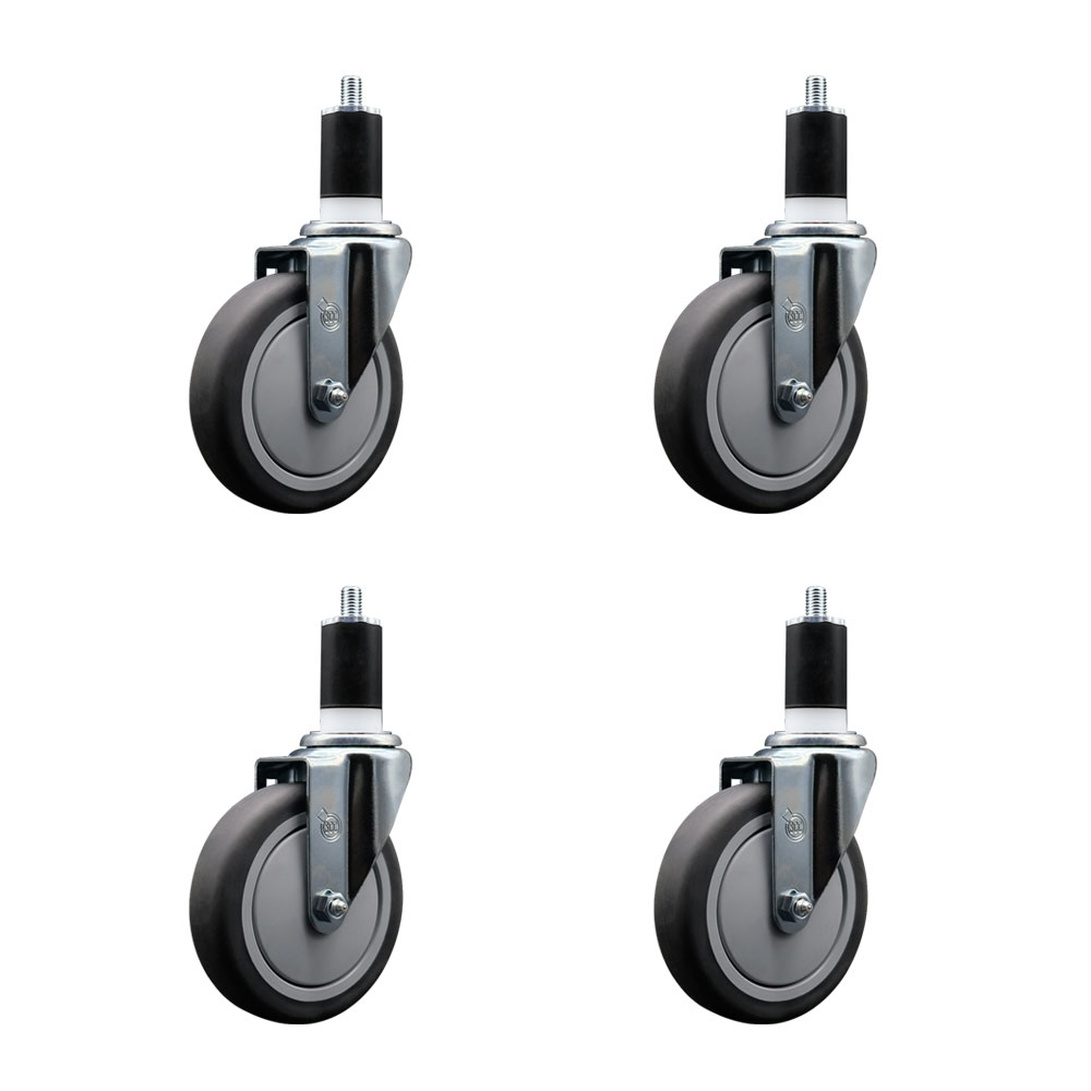 Stainless Steel Thermoplastic Rubber Swivel Expanding Stem Caster Set of 4 with 5 Inch Gray Wheels and 1-1/2" Stems - Includes 4 Swivel - 300 lbs. Capacity Per Caster - Service Caster Brand — photo 1