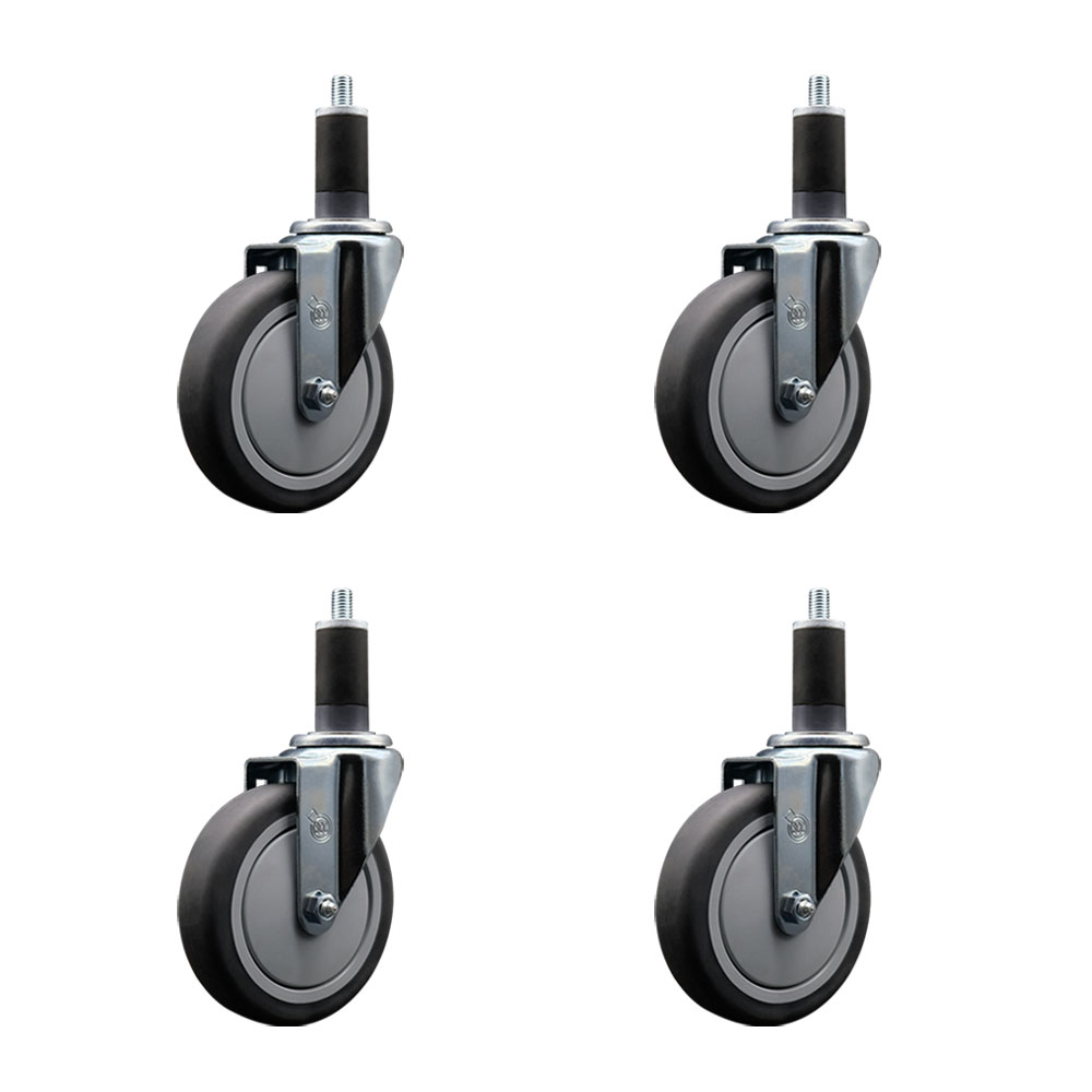 Stainless Steel Thermoplastic Rubber Swivel Expanding Stem Caster Set of 4 with 5 Inch Gray Wheels and 1-1/4" Stems - Includes 4 Swivel - 300 lbs. Capacity Per Caster - Service Caster Brand — photo 1
