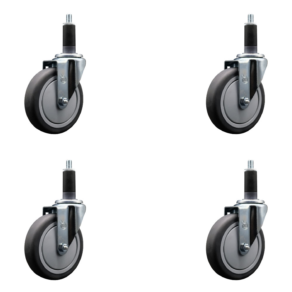 Stainless Steel Thermoplastic Rubber Swivel Expanding Stem Caster Set of 4 with 5 Inch Gray Wheels and 1-1/8" Stems - Includes 4 Swivel - 300 lbs. Capacity Per Caster - Service Caster Brand — photo 1