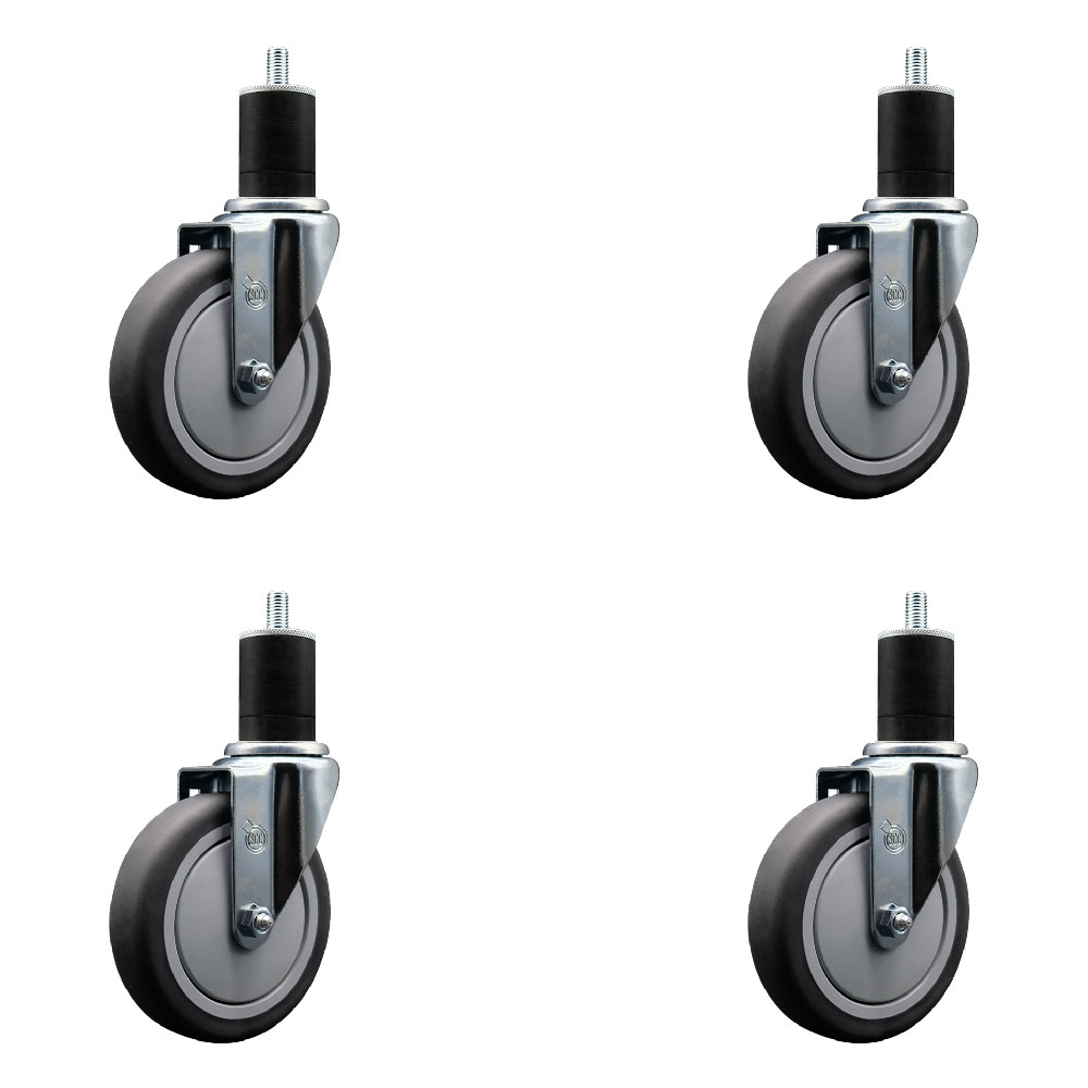 Stainless Steel Thermoplastic Rubber Swivel Expanding Stem Caster Set of 4 with 5 Inch Gray Wheels and 1-3/4" Stems - Includes 4 Swivel - 300 lbs. Capacity Per Caster - Service Caster Brand — photo 1