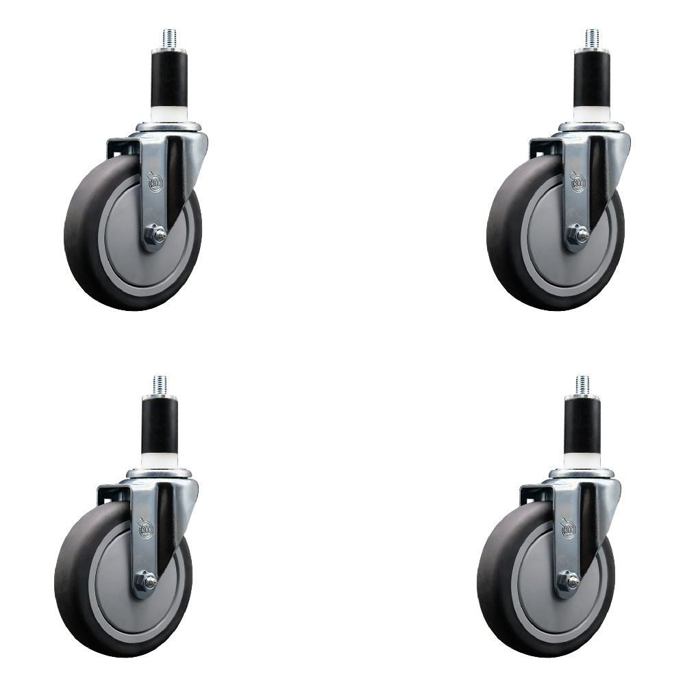 Stainless Steel Thermoplastic Rubber Swivel Expanding Stem Caster Set of 4 with 5 Inch Gray Wheels and 1-3/8" Stems - Includes 4 Swivel - 300 lbs. Capacity Per Caster - Service Caster Brand — photo 1