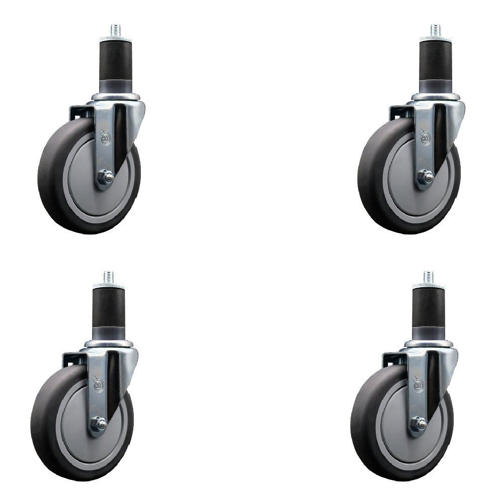 Thermoplastic Rubber Swivel Expanding Stem Caster Set of 4 with 5 Inch Gray Wheels and 1-5/8" Stems - Includes 4 Swivel - 300 lbs. Capacity Per Caster - Service Caster Brand — photo 1