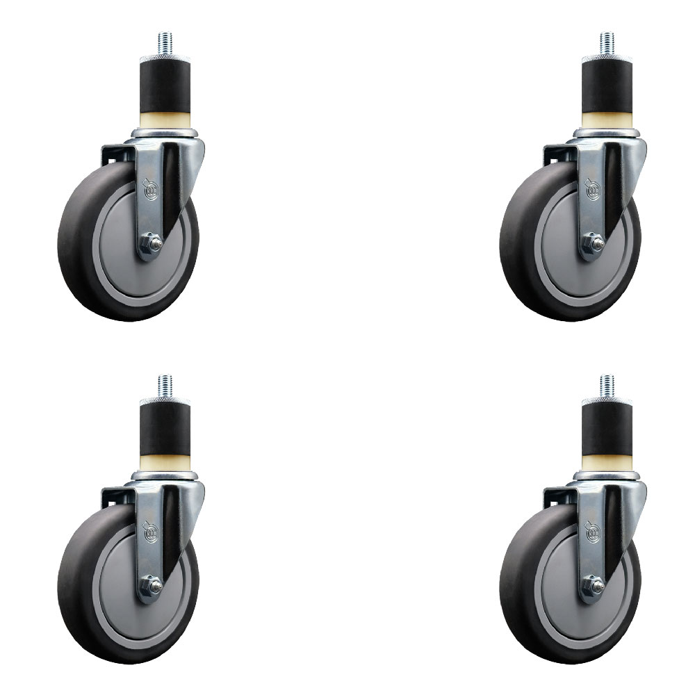 Thermoplastic Rubber Swivel Expanding Stem Caster Set of 4 with 5 Inch Gray Wheels and 1-7/8" Stems - Includes 4 Swivel - 300 lbs. Capacity Per Caster - Service Caster Brand — photo 1