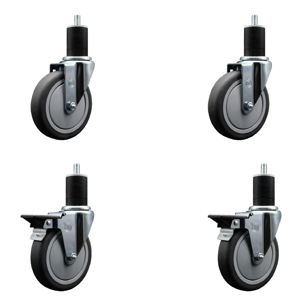 Thermoplastic Rubber Swivel Expanding Stem Caster Set of 4 with 5 Inch Gray Wheels and 1-3/4" Stems - Includes 2 with Posi Locking Brakes - 1200 lbs Total Capacity - Service Caster Brand — photo 1