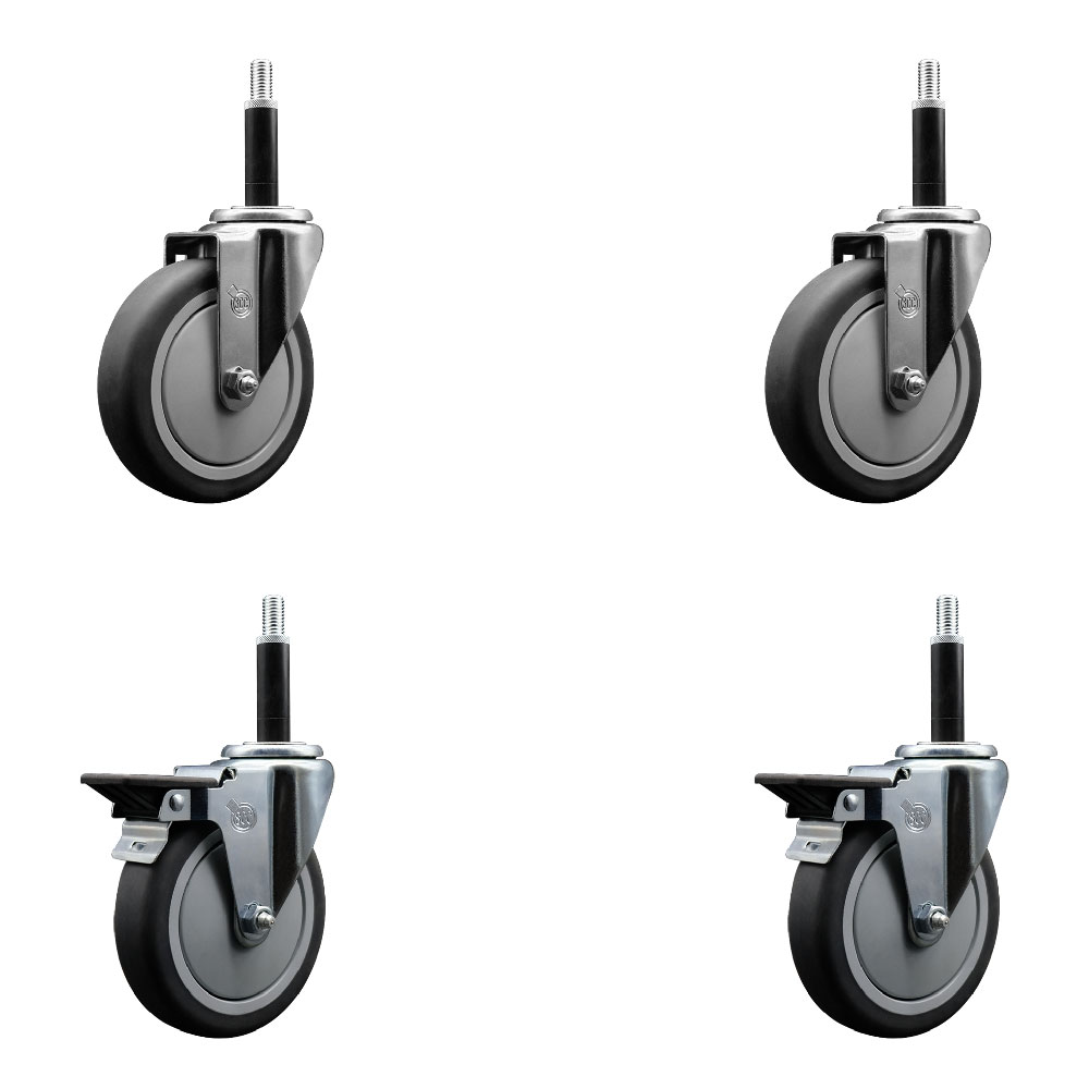 Thermoplastic Rubber Swivel Expanding Stem Caster Set of 4 with 5 Inch Gray Wheels and 3/4" Stems - Includes 2 with Posi Locking Brakes - 1200 lbs Total Capacity - Service Caster Brand — photo 1