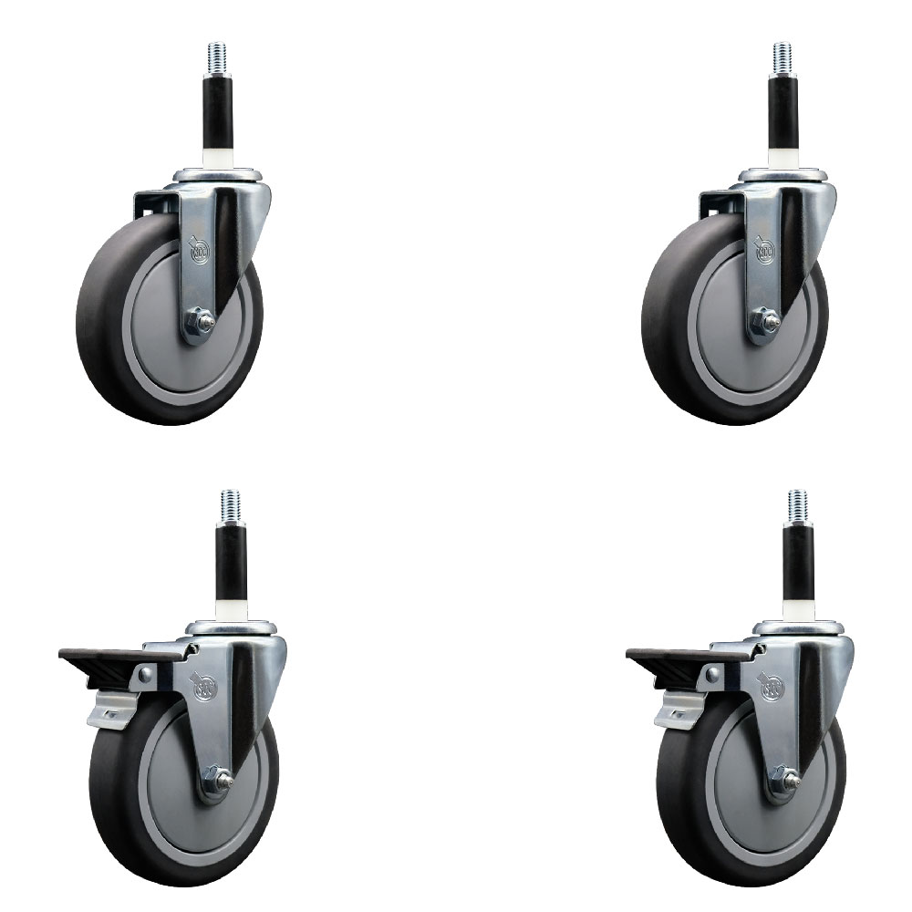 Thermoplastic Rubber Swivel Expanding Stem Caster Set of 4 with 5 Inch Gray Wheels and 7/8" Stems - Includes 2 with Posi Locking Brakes - 1200 lbs Total Capacity - Service Caster Brand — photo 1
