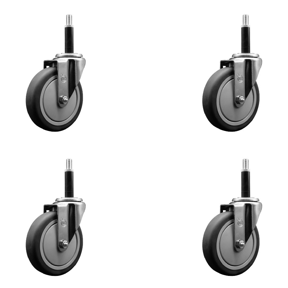Stainless Steel Thermoplastic Rubber Swivel Expanding Stem Caster Set of 4 with 5 Inch Gray Wheels and 3/4" Stems - Includes 4 Swivel - 300 lbs. Capacity Per Caster - Service Caster Brand — photo 1
