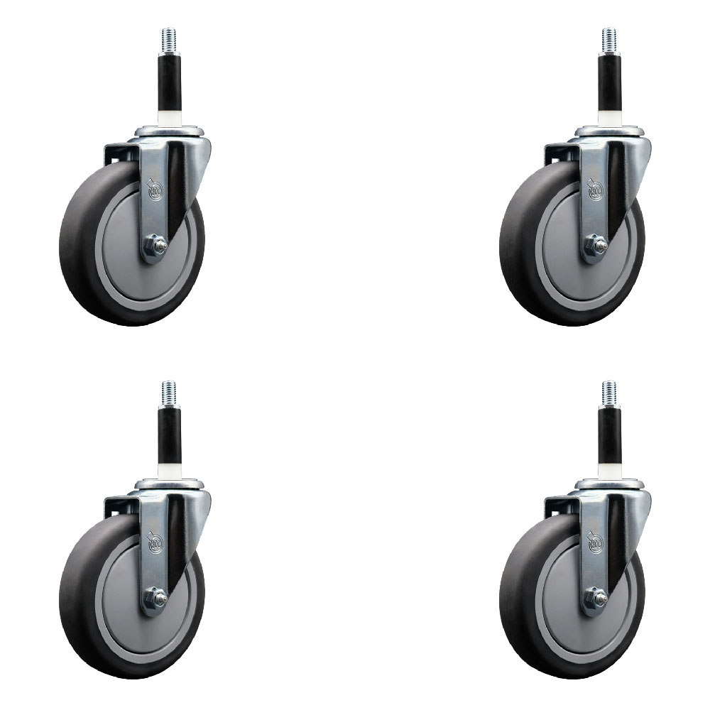 Stainless Steel Thermoplastic Rubber Swivel Expanding Stem Caster Set of 4 with 5 Inch Gray Wheels and 7/8" Stems - Includes 4 Swivel - 300 lbs. Capacity Per Caster - Service Caster Brand — photo 1