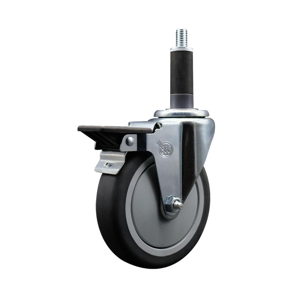 Thermoplastic Rubber Swivel Expanding Stem Swivel Caster with 5 Inch Gray Wheel and 1" Stem & Posi Locking Brake - 300 lbs. Capacity Per Caster - Service Caster Brand — photo 1