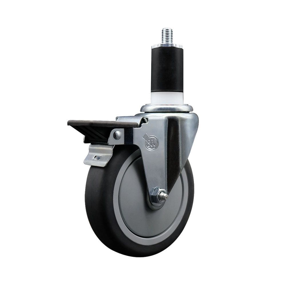 Thermoplastic Rubber Swivel Expanding Stem Swivel Caster with 5 Inch Gray Wheel and 1-1/2" Stem & Posi Locking Brake - 300 lbs. Capacity Per Caster - Service Caster Brand — photo 1