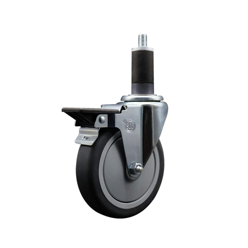 Thermoplastic Rubber Swivel Expanding Stem Swivel Caster with 5 Inch Gray Wheel and 1-1/4" Stem & Posi Locking Brake - 300 lbs. Capacity Per Caster - Service Caster Brand — photo 1