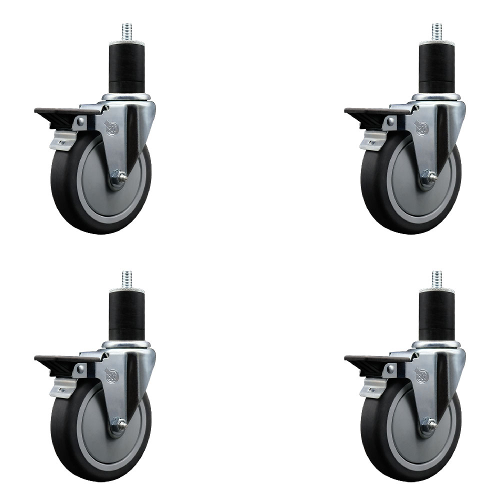 Thermoplastic Rubber Swivel Expanding Stem Caster Set of 4 with 5 Inch Gray Wheels and 1-3/4" Stems - Includes 4 Swivel with Posi Locking Brakes - 300 lbs. Capacity Per Caster - Service Caster Brand — photo 1