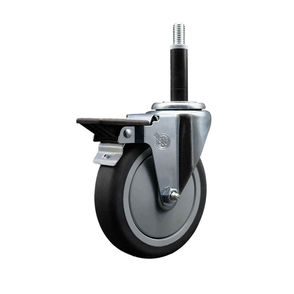 Thermoplastic Rubber Swivel Expanding Stem Swivel Caster with 5 Inch Gray Wheel and 1-3/4" Stem & Posi Locking Brake - 300 lbs. Capacity Per Caster - Service Caster Brand — photo 1