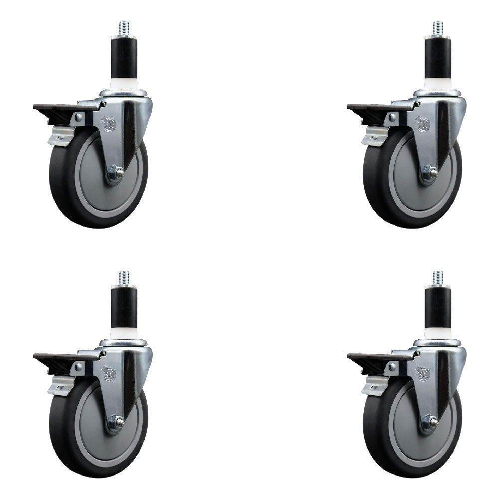 Thermoplastic Rubber Swivel Expanding Stem Caster Set of 4 with 5 Inch Gray Wheels and 1-3/8" Stems - Includes 4 Swivel with Posi Locking Brakes - 300 lbs. Capacity Per Caster - Service Caster Brand — photo 1