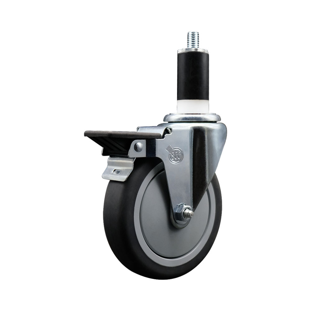 Thermoplastic Rubber Swivel Expanding Stem Swivel Caster with 5 Inch Gray Wheel and 1-3/8" Stem & Posi Locking Brake - 300 lbs. Capacity Per Caster - Service Caster Brand — photo 1