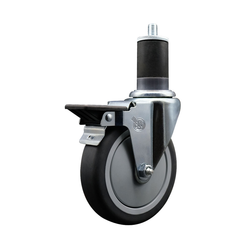Thermoplastic Rubber Swivel Expanding Stem Swivel Caster with 5 Inch Gray Wheel and 1-5/8" Stem & Posi Locking Brake - 300 lbs. Capacity Per Caster - Service Caster Brand — photo 1