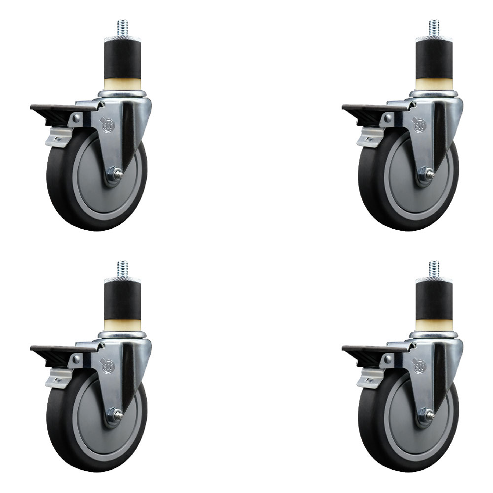 Thermoplastic Rubber Swivel Expanding Stem Caster Set of 4 with 5 Inch Gray Wheels and 1-7/8" Stems - Includes 4 Swivel with Posi Locking Brakes - 300 lbs. Capacity Per Caster - Service Caster Brand — photo 1