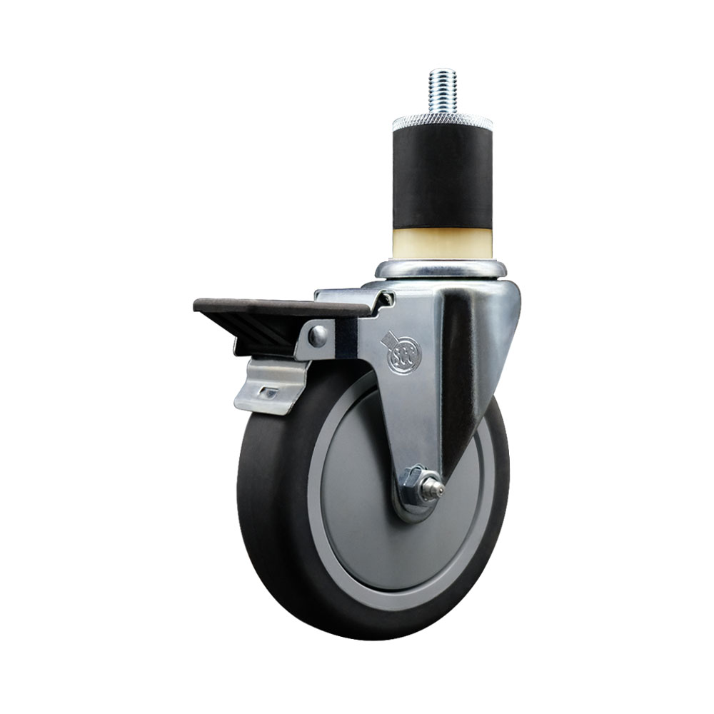Thermoplastic Rubber Swivel Expanding Stem Swivel Caster with 5 Inch Gray Wheel and 1-7/8" Stem & Posi Locking Brake - 300 lbs. Capacity Per Caster - Service Caster Brand — photo 1