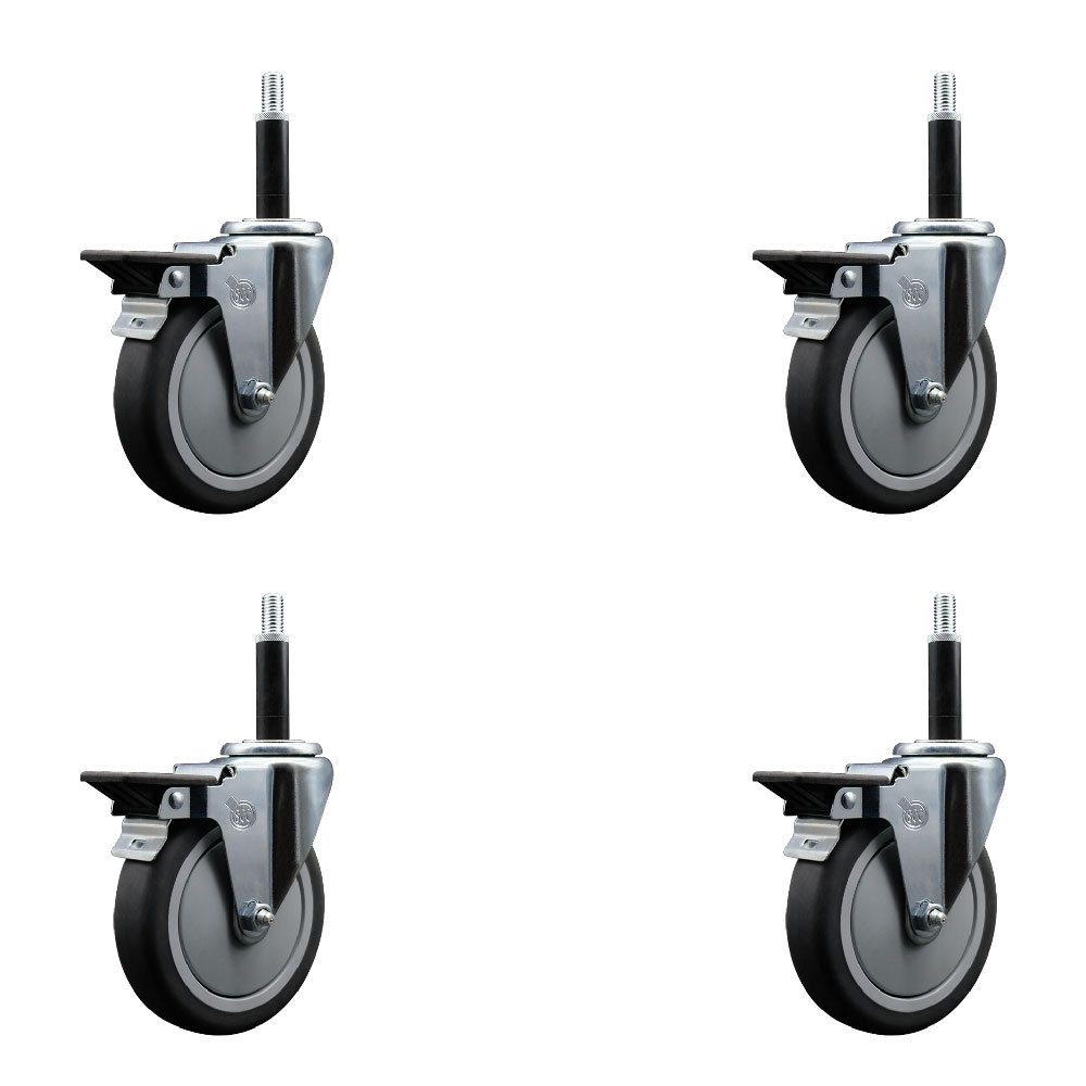 Thermoplastic Rubber Swivel Expanding Stem Caster Set of 4 with 5 Inch Gray Wheels and 3/4" Stems - Includes 4 Swivel with Posi Locking Brakes - 300 lbs. Capacity Per Caster - Service Caster Brand — photo 1