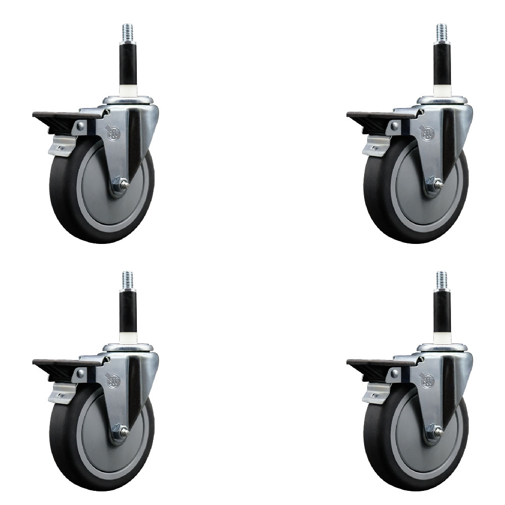 Thermoplastic Rubber Swivel Expanding Stem Caster Set of 4 with 5 Inch Gray Wheels and 7/8" Stems - Includes 4 Swivel with Posi Locking Brakes - 300 lbs. Capacity Per Caster - Service Caster Brand — photo 1