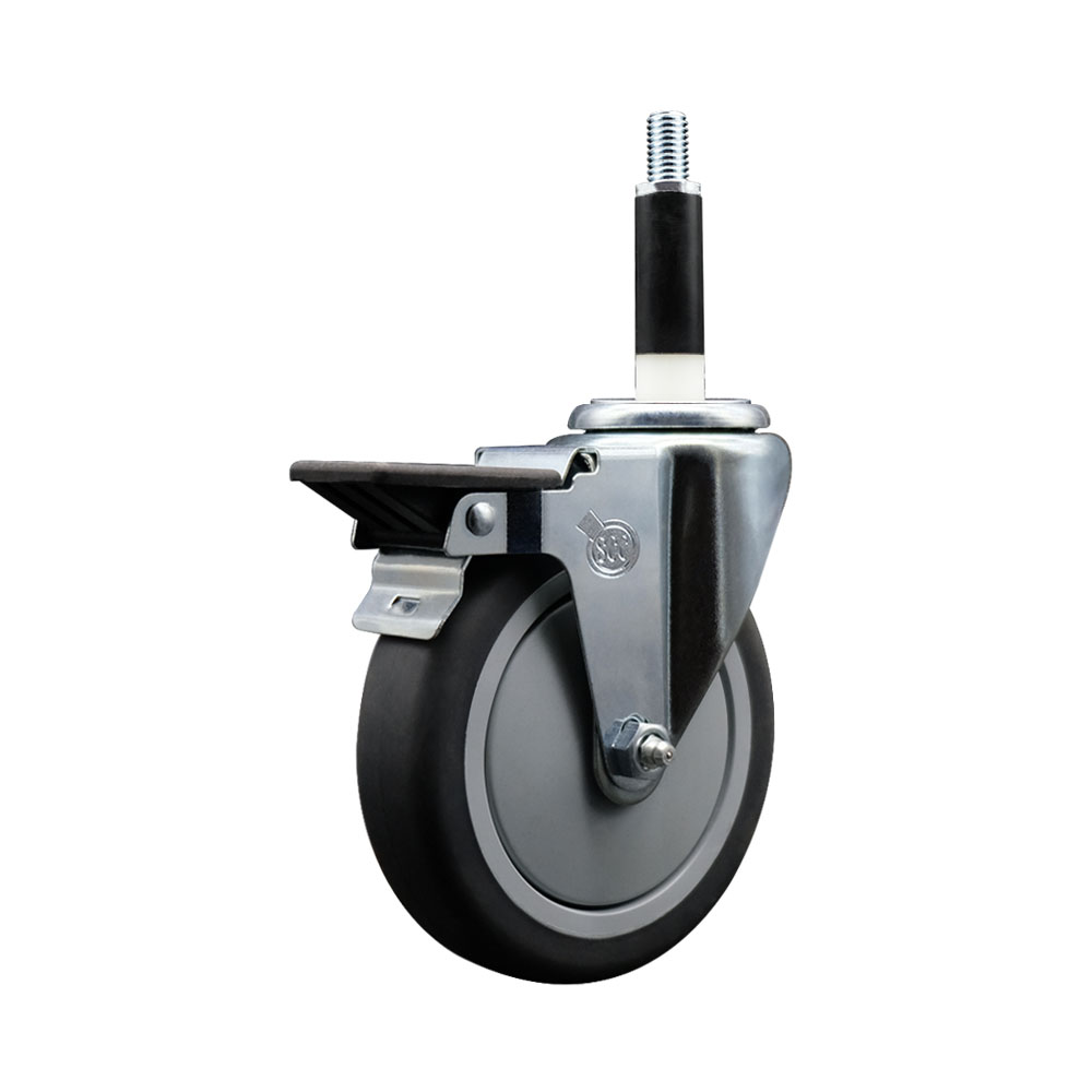 Thermoplastic Rubber Swivel Expanding Stem Swivel Caster with 5 Inch Gray Wheel and 7/8" Stem & Posi Locking Brake - 300 lbs. Capacity Per Caster - Service Caster Brand — photo 1