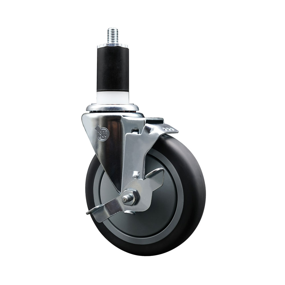 Stainless Steel Thermoplastic Rubber Swivel Expanding Stem Swivel Caster with 5 Inch Gray Wheel and 1-1/2" Stem & Top Locking Brake - 300 lbs. Capacity Per Caster - Service Caster Brand — photo 1