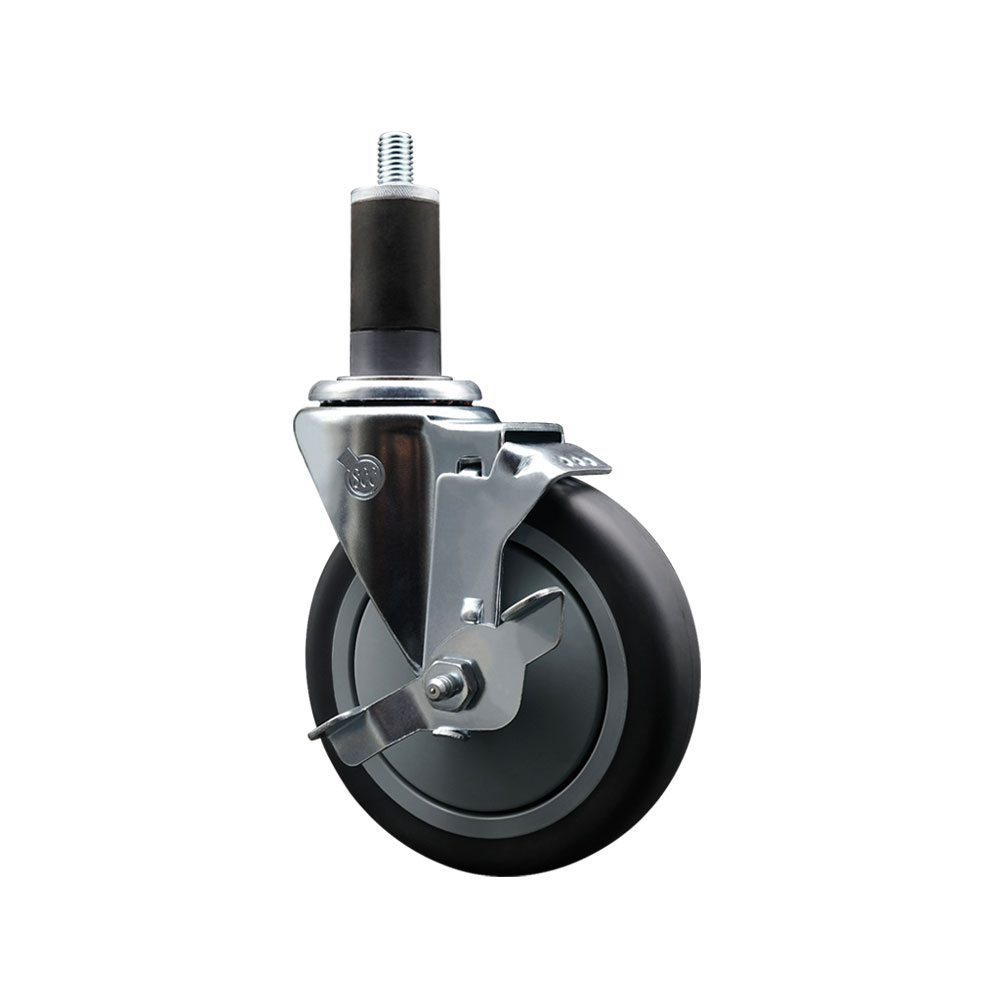 Stainless Steel Thermoplastic Rubber Swivel Expanding Stem Swivel Caster with 5 Inch Gray Wheel and 1-1/4" Stem & Top Locking Brake - 300 lbs. Capacity Per Caster - Service Caster Brand — photo 1