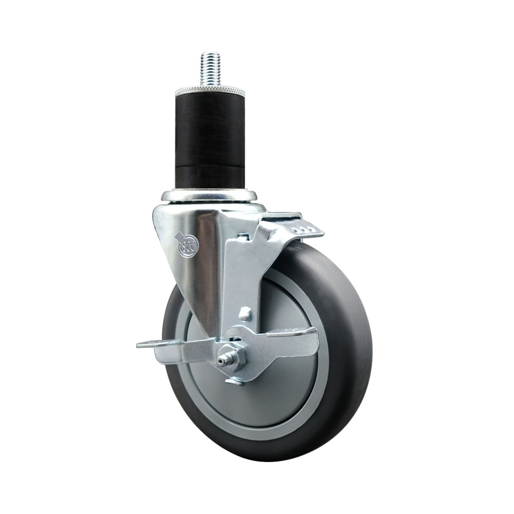 Stainless Steel Thermoplastic Rubber Swivel Expanding Stem Swivel Caster with 5 Inch Gray Wheel and 1-3/4" Stem & Top Locking Brake - 300 lbs. Capacity Per Caster - Service Caster Brand — photo 1
