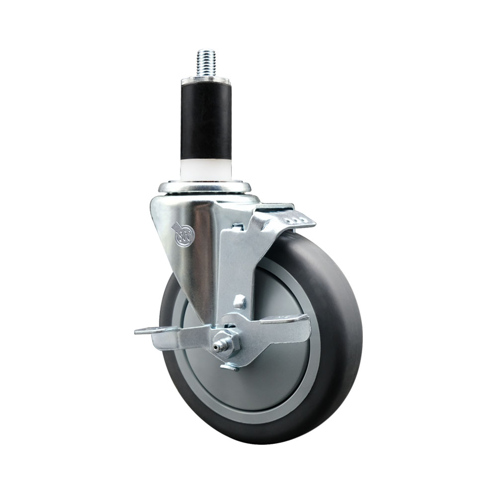Stainless Steel Thermoplastic Rubber Swivel Expanding Stem Swivel Caster with 5 Inch Gray Wheel and 1-3/8" Stem & Top Locking Brake - 300 lbs. Capacity Per Caster - Service Caster Brand — photo 1