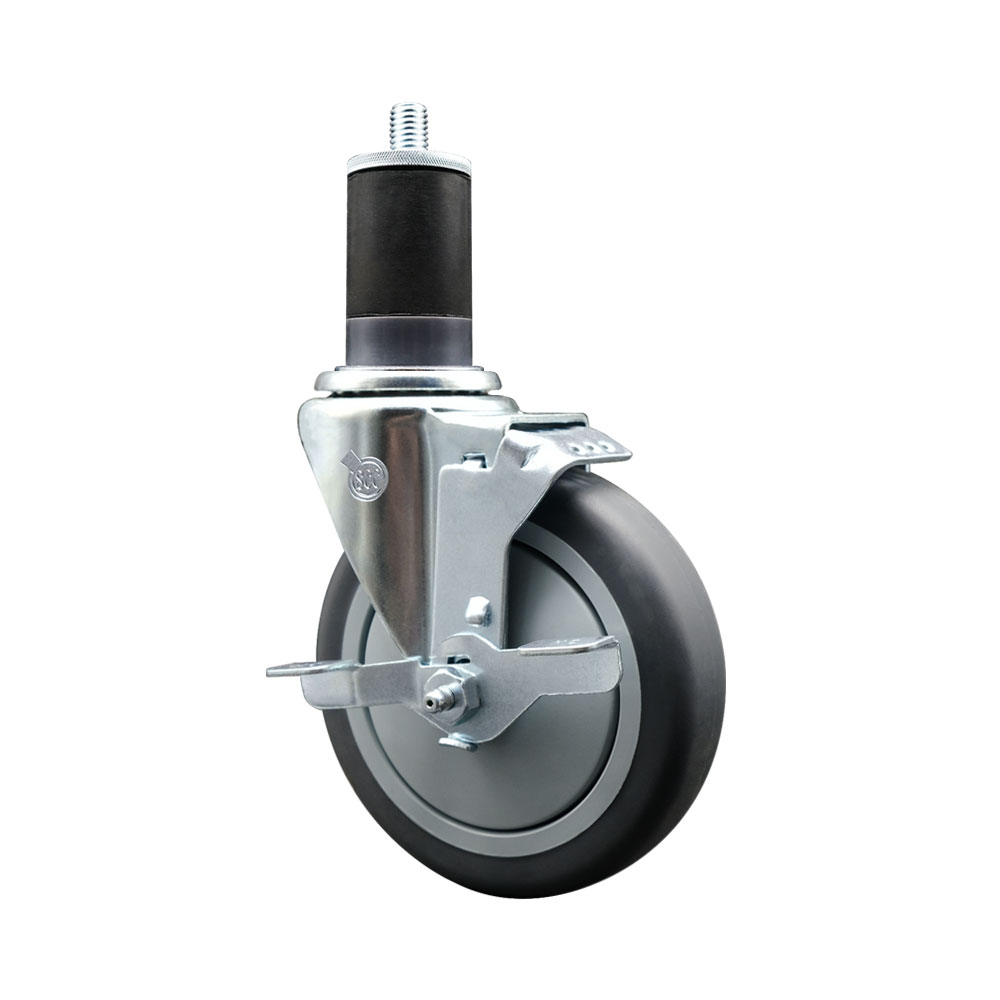 Thermoplastic Rubber Swivel Expanding Stem Swivel Caster with 5 Inch Gray Wheel and 1-5/8" Stem & Top Locking Brake - 300 lbs. Capacity Per Caster - Service Caster Brand — photo 1
