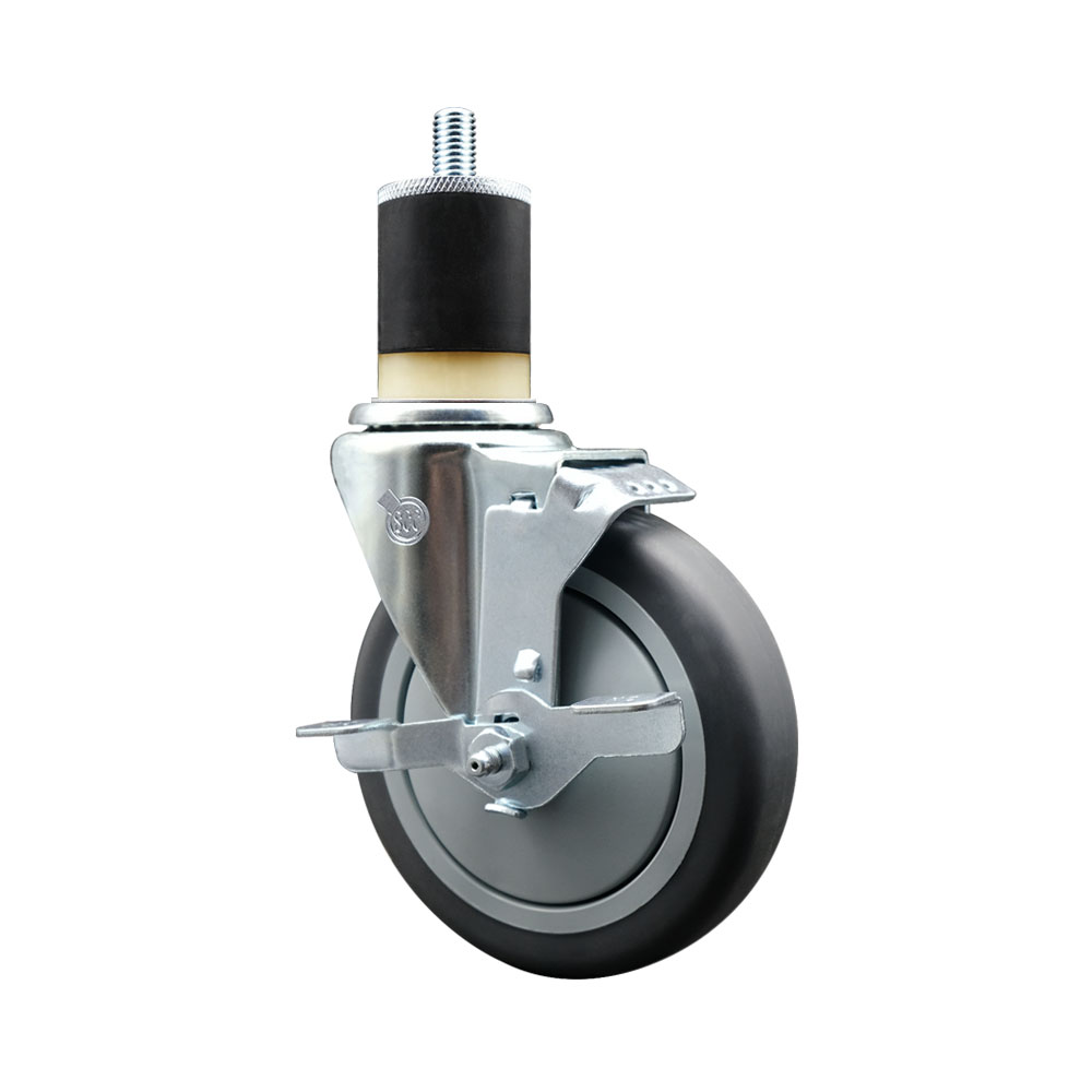 Stainless Steel Thermoplastic Rubber Swivel Expanding Stem Swivel Caster with 5 Inch Gray Wheel and 1-7/8" Stem & Top Locking Brake - 300 lbs. Capacity Per Caster - Service Caster Brand — photo 1