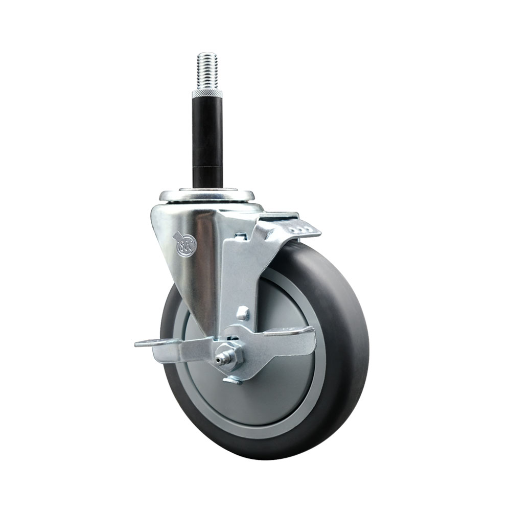 Thermoplastic Rubber Swivel Expanding Stem Swivel Caster with 5 Inch Gray Wheel and 3/4" Stem & Posi Locking Brake - 300 lbs. Capacity Per Caster - Service Caster Brand — photo 1