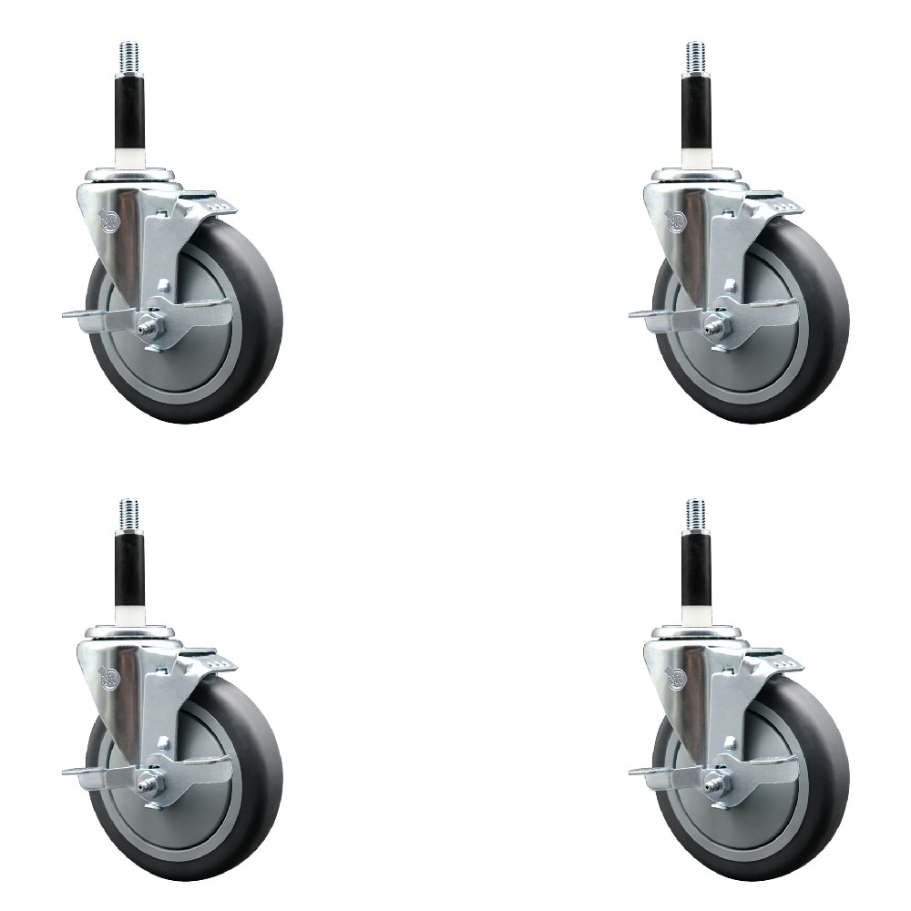 Thermoplastic Rubber Swivel Expanding Stem Caster Set of 4 with 5 Inch Gray Wheels and 7/8" Stems - Includes 4 Swivel with Top Locking Brakes - 300 lbs. Capacity Per Caster - Service Caster Brand — photo 1
