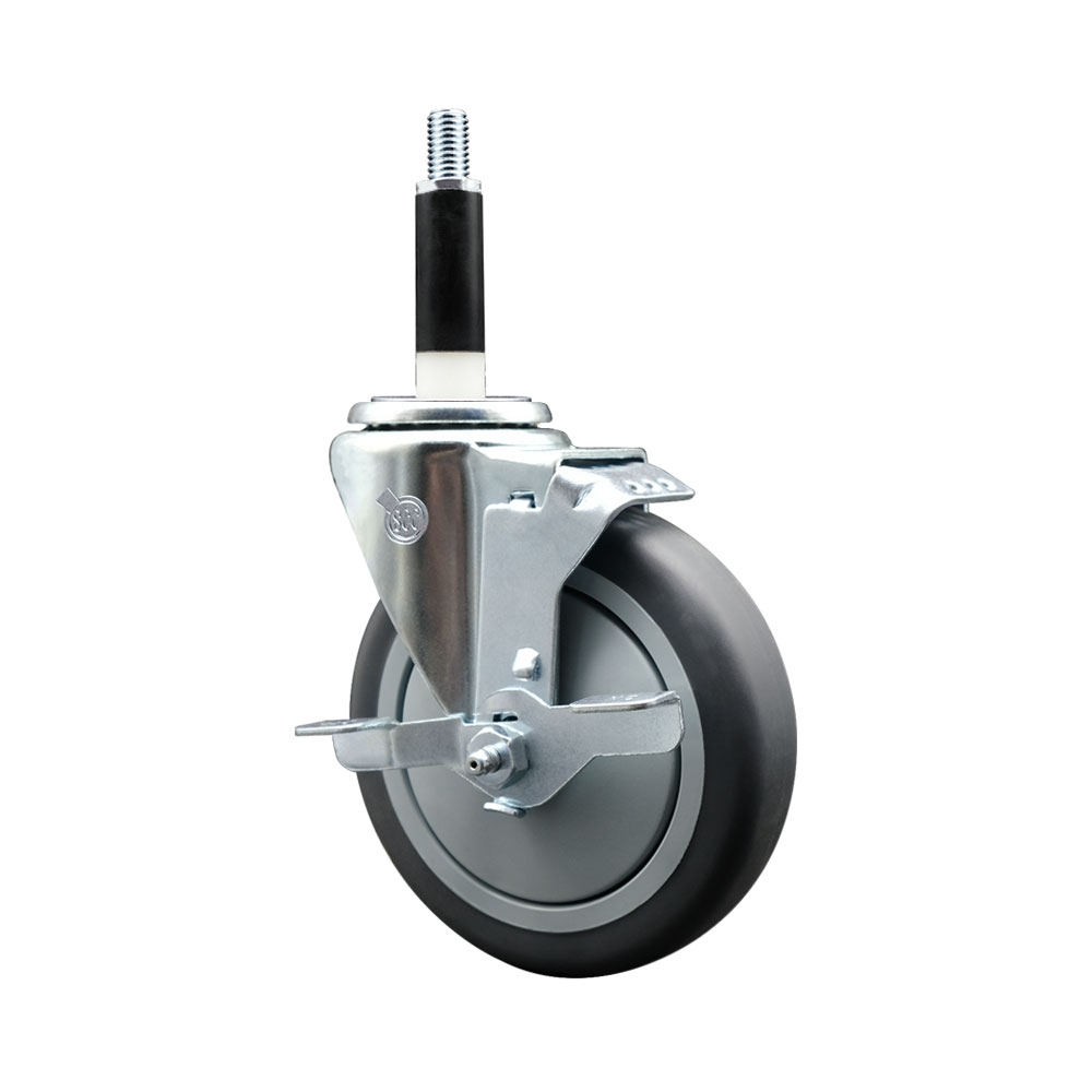 Stainless Steel Thermoplastic Rubber Swivel Expanding Stem Swivel Caster with 5 Inch Gray Wheel and 7/8" Stem & Top Locking Brake - 300 lbs. Capacity Per Caster - Service Caster Brand — photo 1