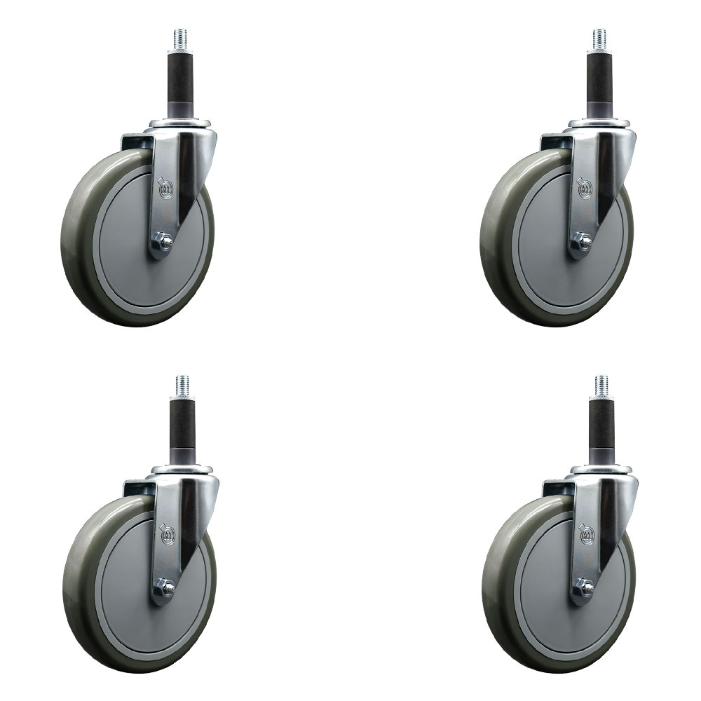 Polyurethane Swivel Expanding Stem Caster Set of 4 with 6 Inch Gray Wheels and 1" Stems - 350 lbs. Capacity Per Caster - Service Caster Brand — photo 1