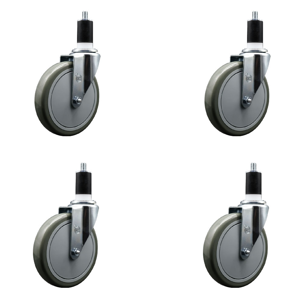 Polyurethane Swivel Expanding Stem Caster Set of 4 with 6 Inch Gray Wheels and 1-1/2" Stems - 350 lbs. Capacity Per Caster - Service Caster Brand — photo 1