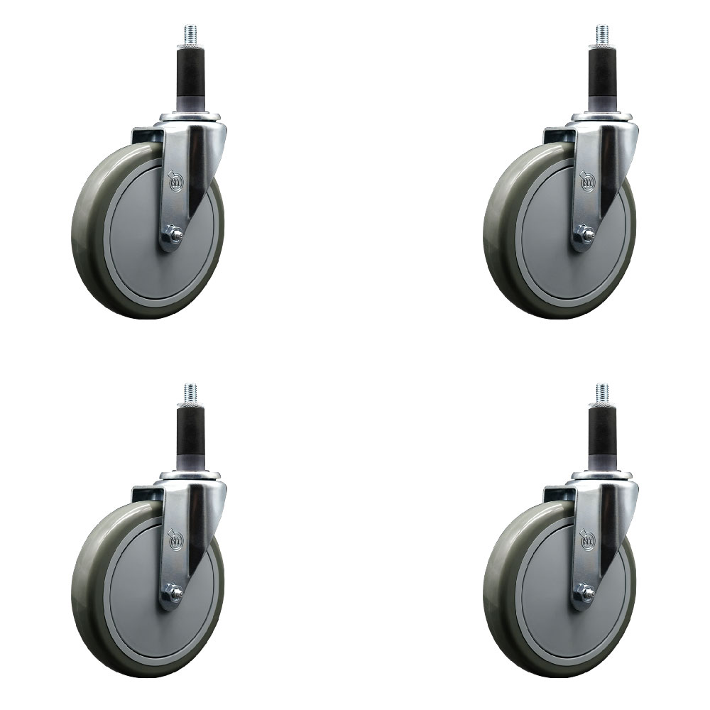 Polyurethane Swivel Expanding Stem Caster Set of 4 with 6 Inch Gray Wheels and 1-1/8" Stems - 350 lbs. Capacity Per Caster - Service Caster Brand — photo 1