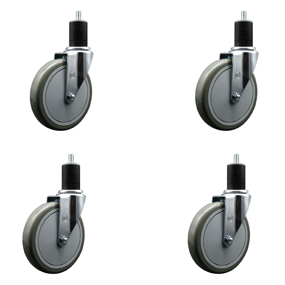 Polyurethane Swivel Expanding Stem Caster Set of 4 with 6 Inch Gray Wheels and 1-3/4" Stems - 350 lbs. Capacity Per Caster - Service Caster Brand — photo 1