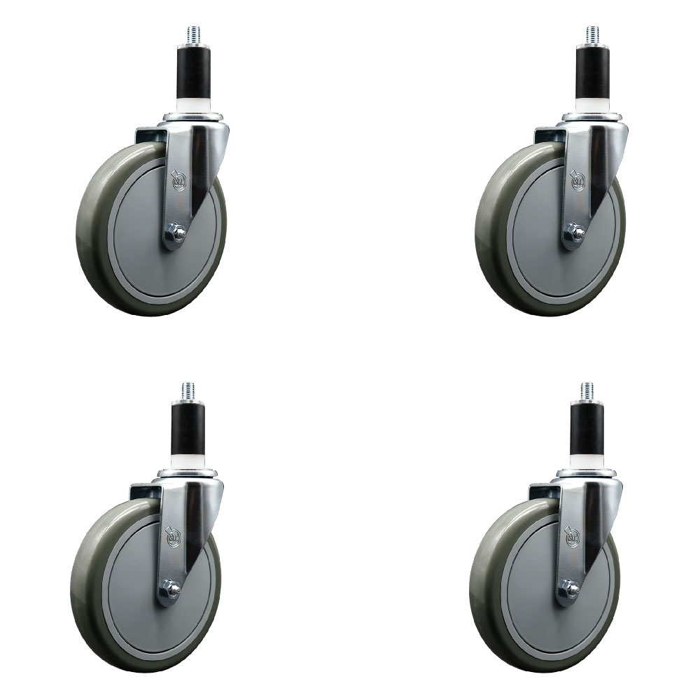 Polyurethane Swivel Expanding Stem Caster Set of 4 with 6 Inch Gray Wheels and 1-3/8" Stems - 350 lbs. Capacity Per Caster - Service Caster Brand — photo 1
