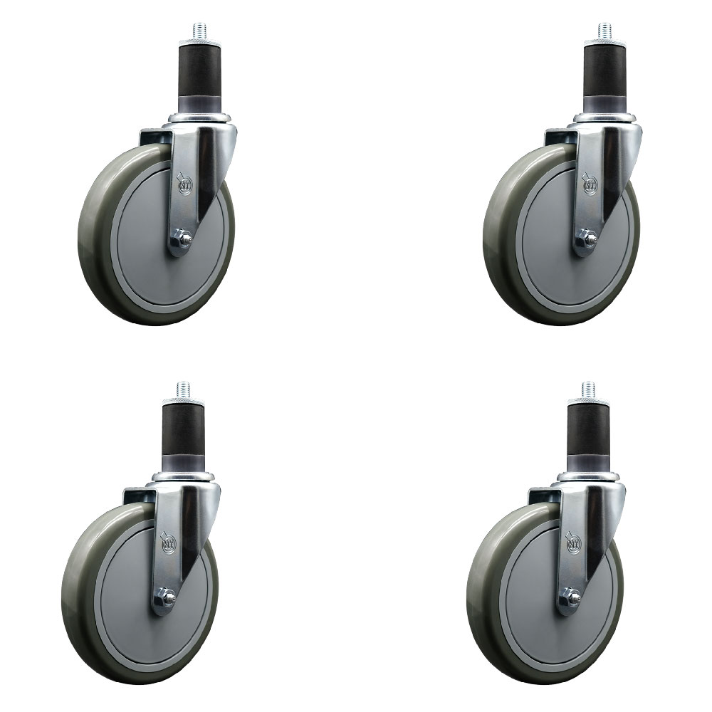Polyurethane Swivel Expanding Stem Caster Set of 4 with 6 Inch Gray Wheels and 1-5/8" Stems - 350 lbs. Capacity Per Caster - Service Caster Brand — photo 1