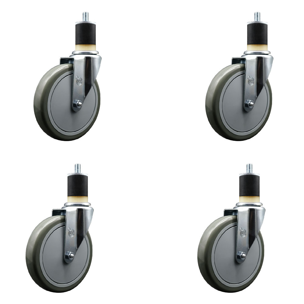 Polyurethane Swivel Expanding Stem Caster Set of 4 with 6 Inch Gray Wheels and 1-7/8" Stems - 350 lbs. Capacity Per Caster - Service Caster Brand — photo 1