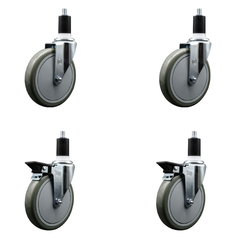 Polyurethane Swivel Expanding Stem Caster Set of 4 with 6 Inch Gray Wheels and 1-1/2" Stems - Includes 2 with Posi Locking Brakes - 1400 lbs Total Capacity - Service Caster Brand — photo 1