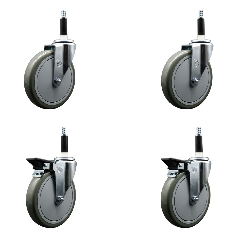 Polyurethane Swivel Expanding Stem Caster Set of 4 with 6 Inch Gray Wheels and 7/8" Stems - Includes 2 with Posi Locking Brakes - 1400 lbs Total Capacity - Service Caster Brand — photo 1