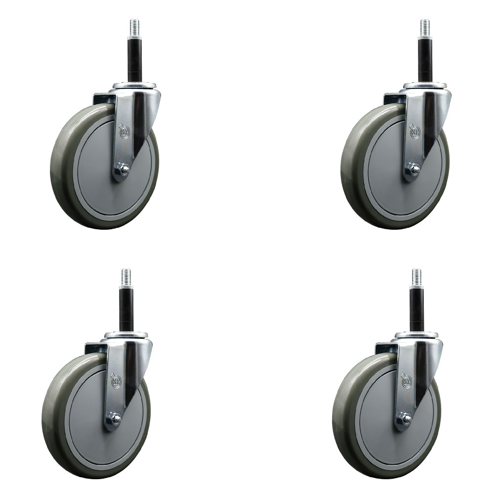 Polyurethane Swivel Expanding Stem Caster Set of 4 with 6 Inch Gray Wheels and 3/4" Stems - 350 lbs. Capacity Per Caster - Service Caster Brand — photo 1