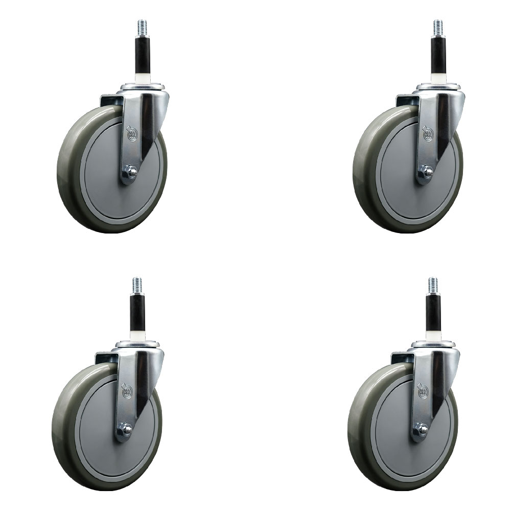 Polyurethane Swivel Expanding Stem Caster Set of 4 with 6 Inch Gray Wheels and 7/8" Stems - 350 lbs. Capacity Per Caster - Service Caster Brand — photo 1